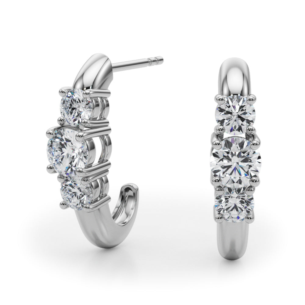 14K White Gold Lab Grown Diamond 3 Stone Earrings With 0.98 TCW Diamond (Lab Grown VS-SI1, E/F/G)