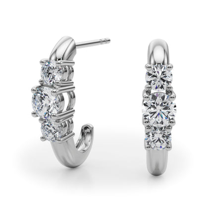 14K White Gold Lab Grown Diamond 3 Stone Earrings With 0.98 TCW Diamond (Lab Grown VS-SI1, E/F/G)
