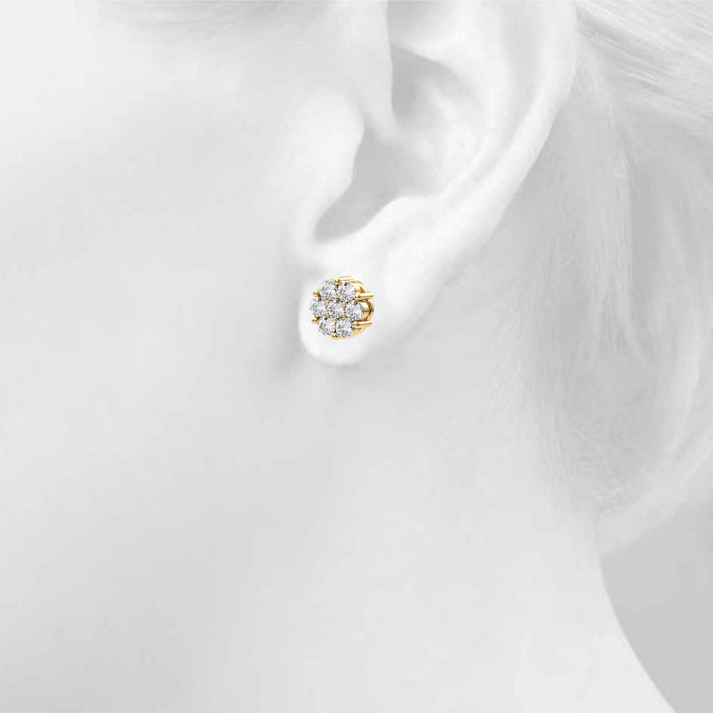 14K Yellow Gold Lab Grown Diamond Earrings Cluster With 0.98 TCW Diamond (Lab Grown VS-SI1, E/F/G)