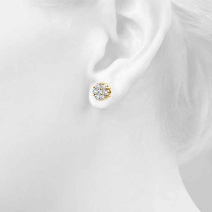 14K Yellow Gold Lab Grown Diamond Earrings Cluster With 0.98 TCW Diamond (Lab Grown VS-SI1, E/F/G)