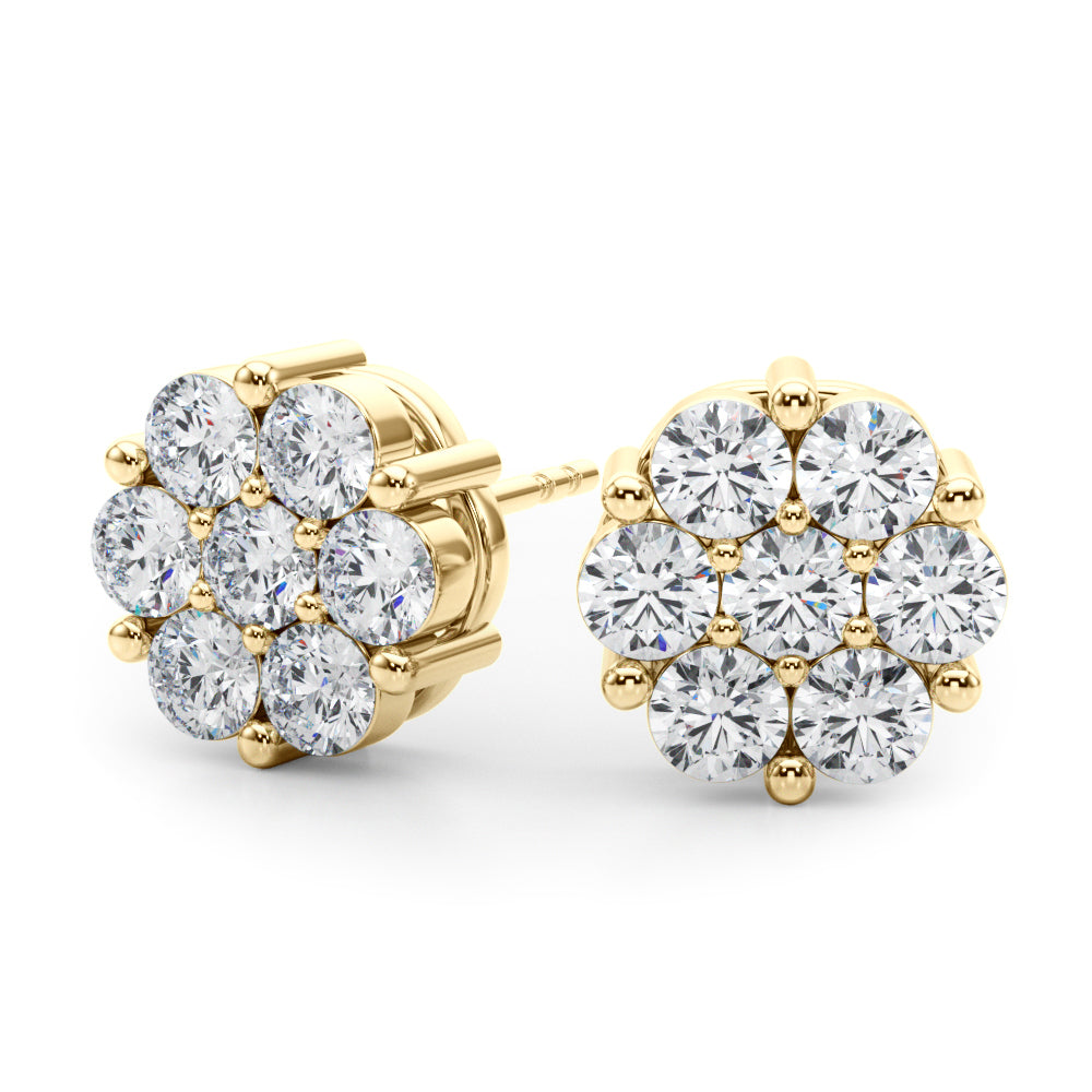 14K Yellow Gold Lab Grown Diamond Earrings Cluster With 0.98 TCW Diamond (Lab Grown VS-SI1, E/F/G)