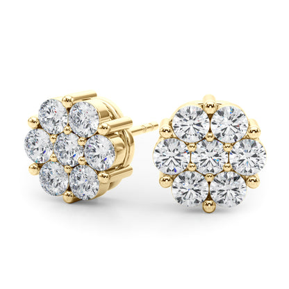 14K Yellow Gold Lab Grown Diamond Earrings Cluster With 0.98 TCW Diamond (Lab Grown VS-SI1, E/F/G)
