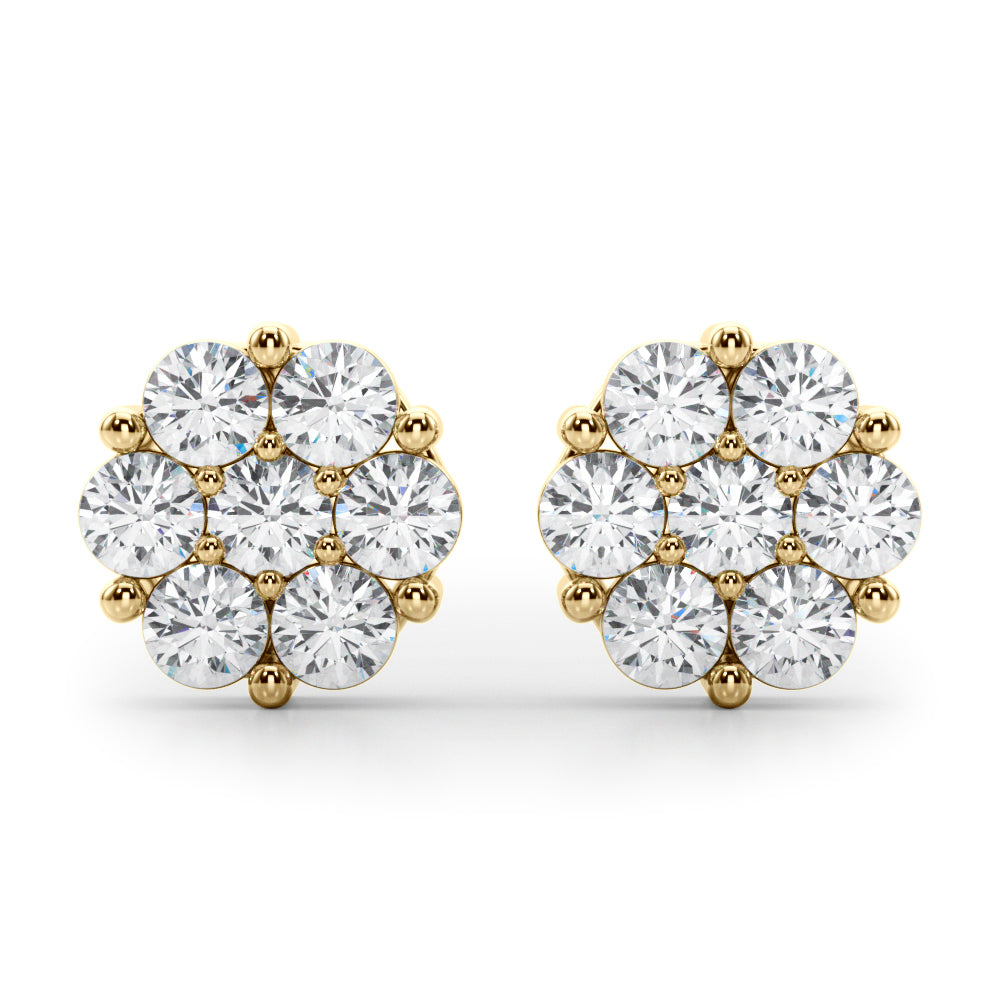 14K Yellow Gold Lab Grown Diamond Earrings Cluster With 0.98 TCW Diamond (Lab Grown VS-SI1, E/F/G)