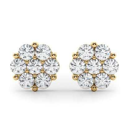 14K Yellow Gold Lab Grown Diamond Earrings Cluster With 0.98 TCW Diamond (Lab Grown VS-SI1, E/F/G)
