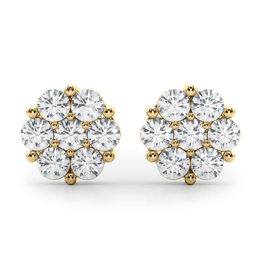 14K Yellow Gold Lab Grown Diamond Earrings Cluster With 0.98 TCW Diamond (Lab Grown VS-SI1, E/F/G)