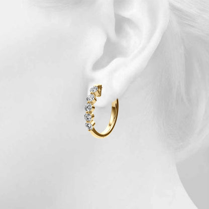 14K Yellow Gold Lab Grown Diamond Hoop Earrings With 1 TCW Diamond (Lab Grown VS-SI1, E/F/G)