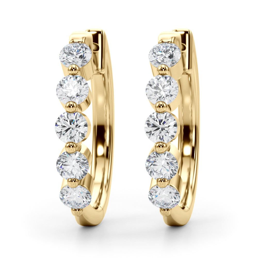 14K Yellow Gold Lab Grown Diamond Hoop Earrings With 1 TCW Diamond (Lab Grown VS-SI1, E/F/G)