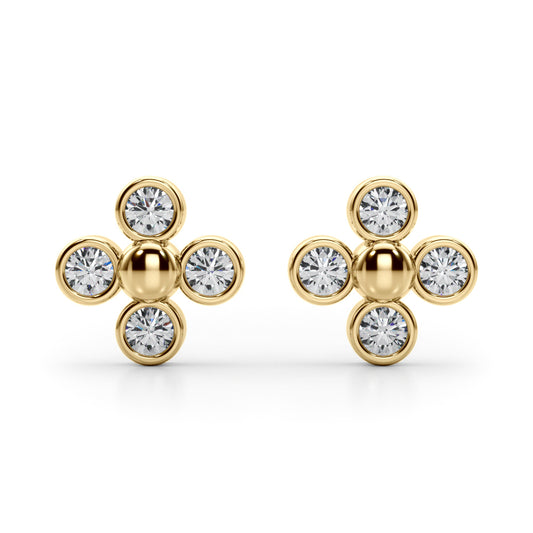 14K Yellow Gold Lab Grown Diamond Earrings Cluster With 0.52 TCW Diamond (Lab Grown VS-SI1, E/F/G)