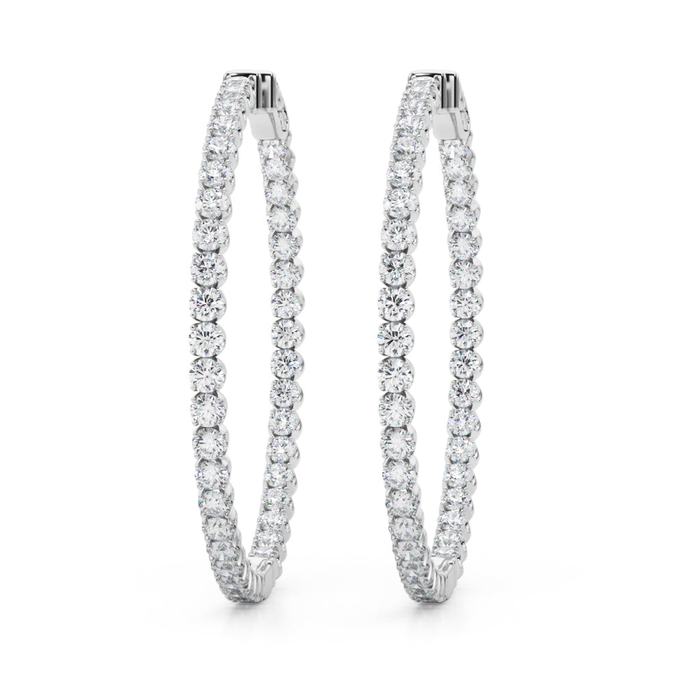 14K White Gold Lab Grown Diamond 1.6 Inch 4 Prong Round Hoop With 4 TCW Diamond (Lab Grown VS-SI1, E/F/G)