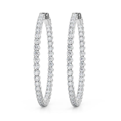 14K White Gold Lab Grown Diamond 1.6 Inch 4 Prong Round Hoop With 4 TCW Diamond (Lab Grown VS-SI1, E/F/G)