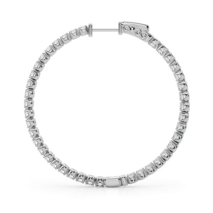 14K White Gold Lab Grown Diamond 1.6 Inch 4 Prong Round Hoop With 4 TCW Diamond (Lab Grown VS-SI1, E/F/G)