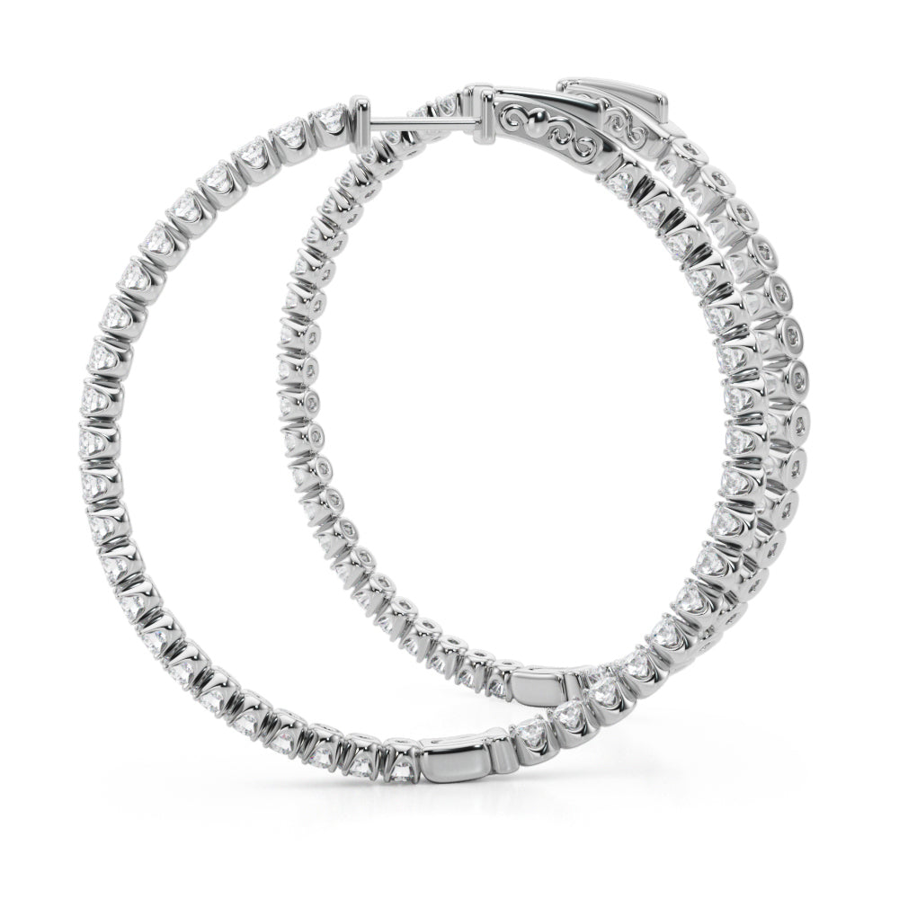 14K White Gold Lab Grown Diamond 1.6 Inch 4 Prong Round Hoop With 4 TCW Diamond (Lab Grown VS-SI1, E/F/G)