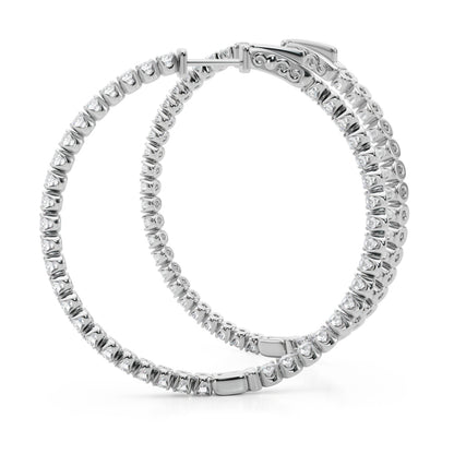 14K White Gold Lab Grown Diamond 1.6 Inch 4 Prong Round Hoop With 4 TCW Diamond (Lab Grown VS-SI1, E/F/G)