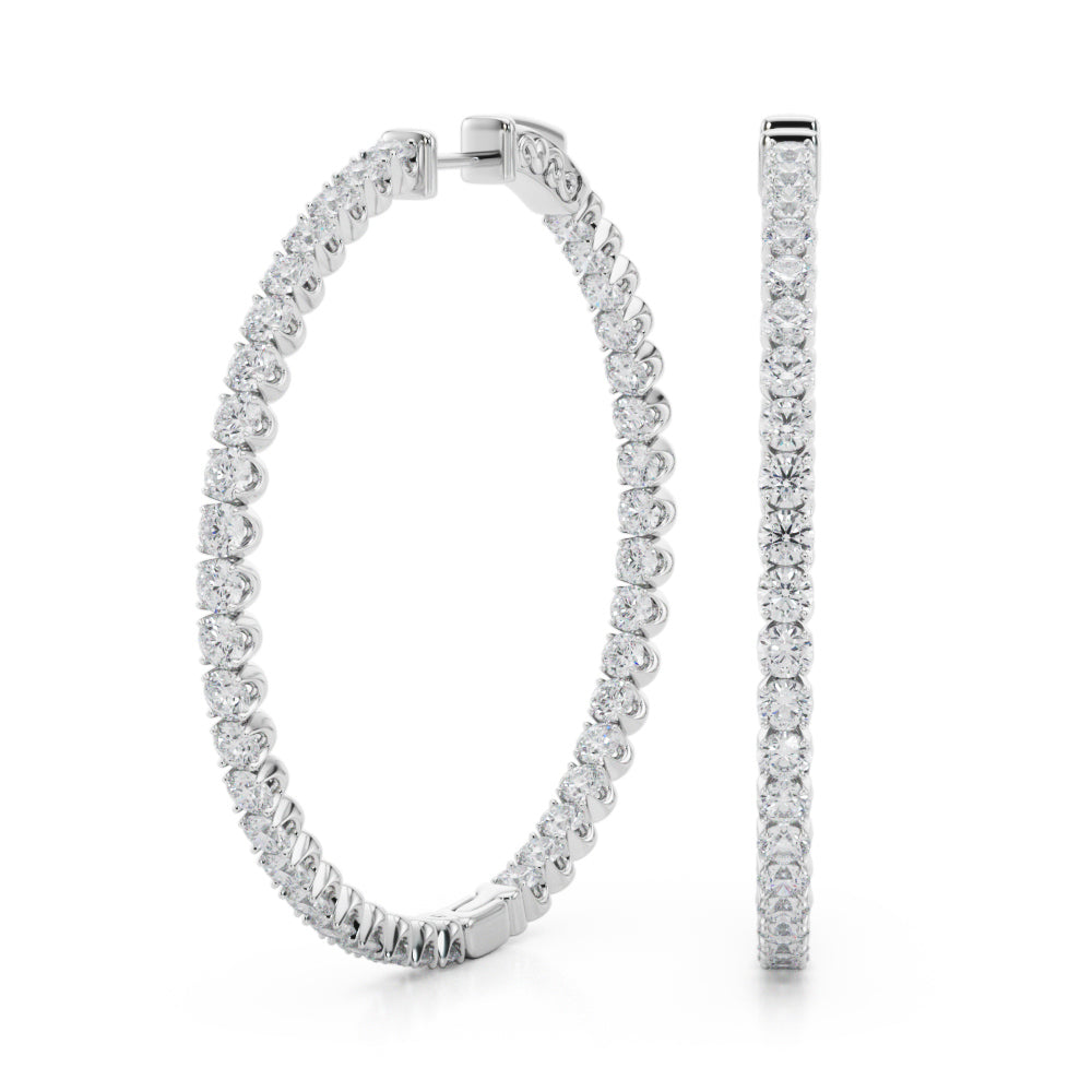 14K White Gold Lab Grown Diamond 1.6 Inch 4 Prong Round Hoop With 4 TCW Diamond (Lab Grown VS-SI1, E/F/G)