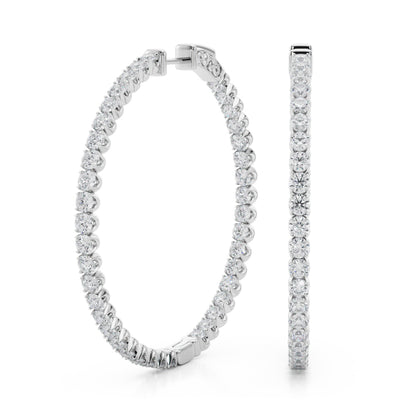14K White Gold Lab Grown Diamond 1.6 Inch 4 Prong Round Hoop With 4 TCW Diamond (Lab Grown VS-SI1, E/F/G)