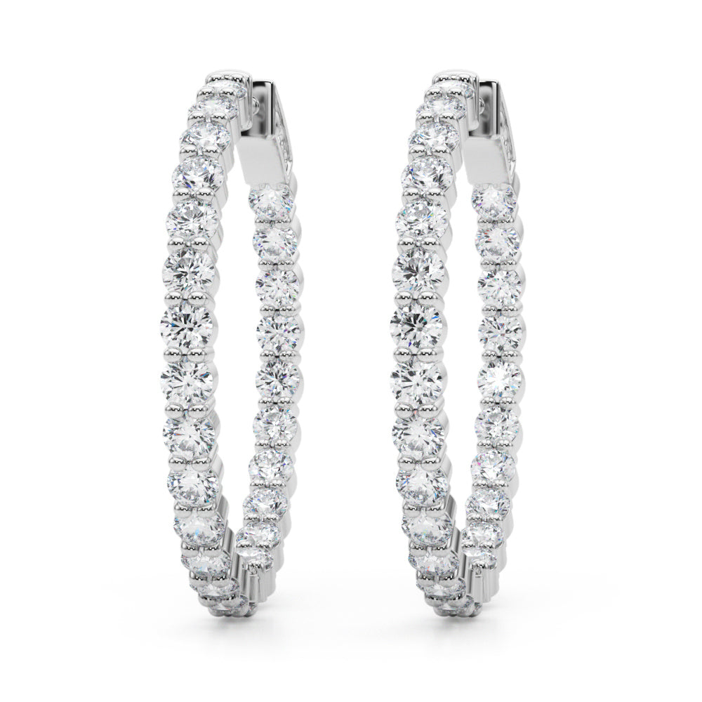 14K White Gold Lab Grown Diamond 1.4 Inch 2 Prong Round Hoop With 4.50 TCW Diamond (Lab Grown VS-SI1, E/F/G)