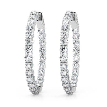 14K White Gold Lab Grown Diamond 1.4 Inch 2 Prong Round Hoop With 4.50 TCW Diamond (Lab Grown VS-SI1, E/F/G)