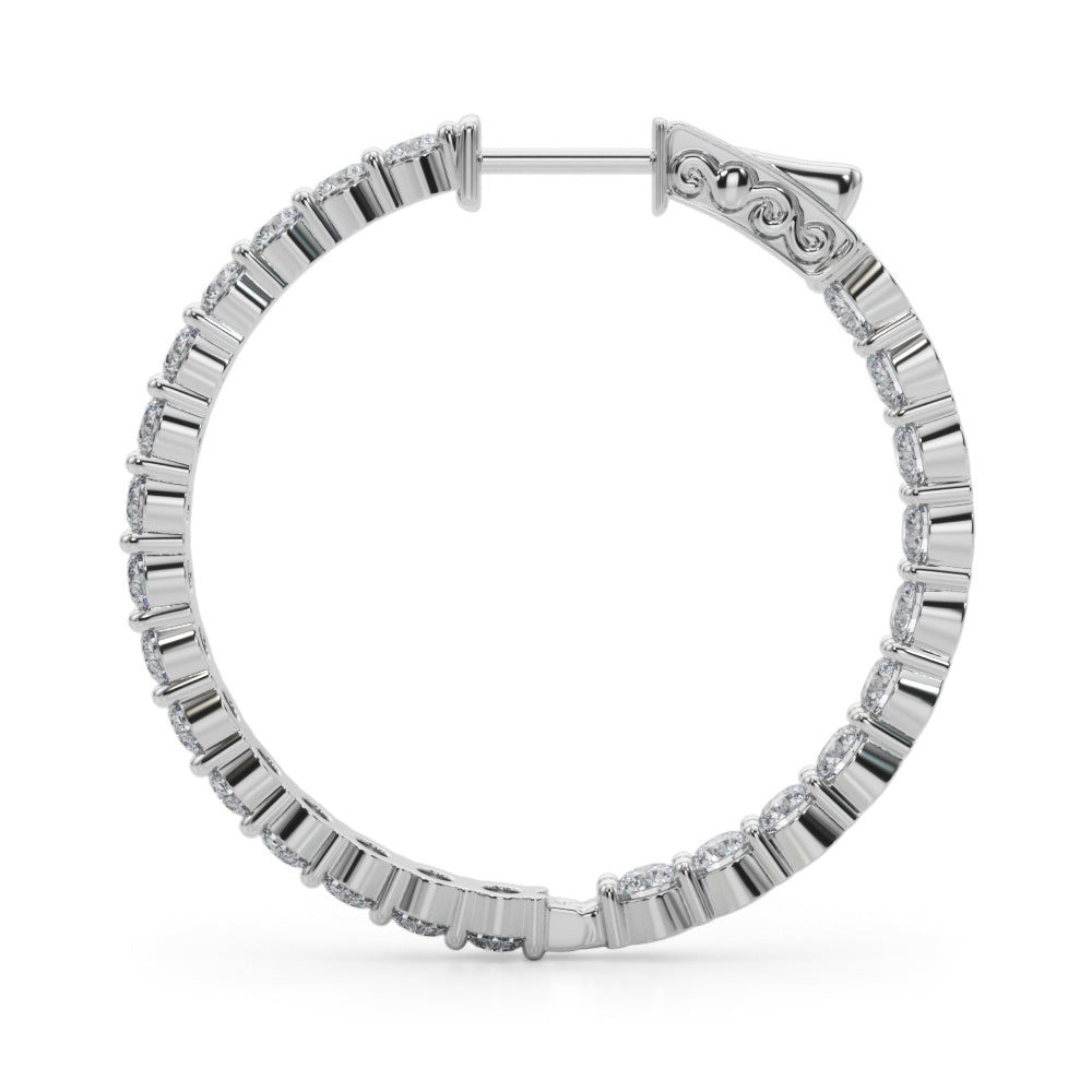 14K White Gold Lab Grown Diamond 1.4 Inch 2 Prong Round Hoop With 4.50 TCW Diamond (Lab Grown VS-SI1, E/F/G)