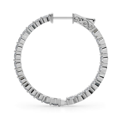 14K White Gold Lab Grown Diamond 1.4 Inch 2 Prong Round Hoop With 4.50 TCW Diamond (Lab Grown VS-SI1, E/F/G)