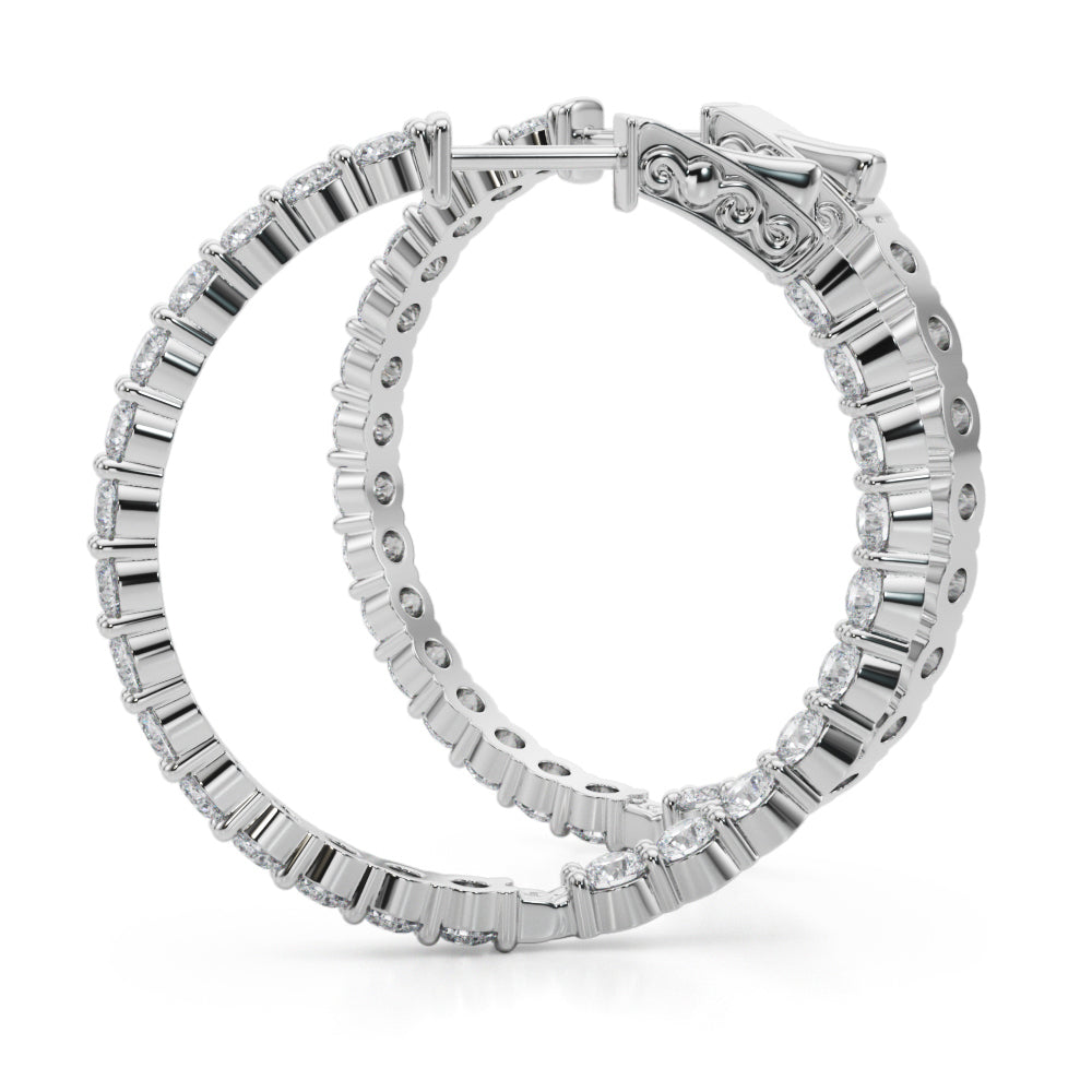 14K White Gold Lab Grown Diamond 1.4 Inch 2 Prong Round Hoop With 4.50 TCW Diamond (Lab Grown VS-SI1, E/F/G)
