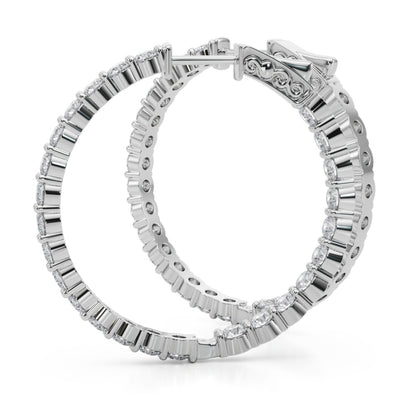 14K White Gold Lab Grown Diamond 1.4 Inch 2 Prong Round Hoop With 4.50 TCW Diamond (Lab Grown VS-SI1, E/F/G)