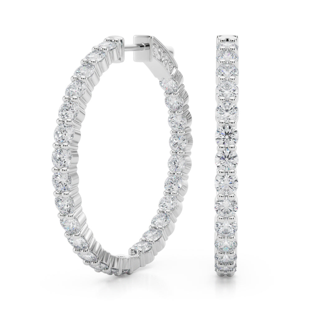 14K White Gold Lab Grown Diamond 1.4 Inch 2 Prong Round Hoop With 4.50 TCW Diamond (Lab Grown VS-SI1, E/F/G)