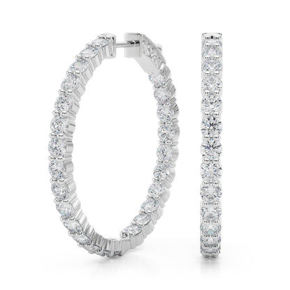 14K White Gold Lab Grown Diamond 1.4 Inch 2 Prong Round Hoop With 4.50 TCW Diamond (Lab Grown VS-SI1, E/F/G)