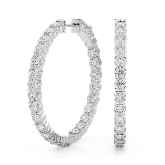 14K White Gold Lab Grown Diamond 1.4 Inch 2 Prong Round Hoop With 4.50 TCW Diamond (Lab Grown VS-SI1, E/F/G)