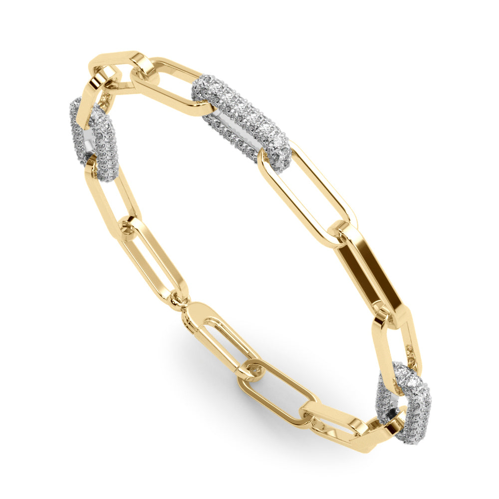 14K White and Yellow Gold Lab Grown Diamond 2 Paper Clip Bracelet With 1.12 TCW Diamond (Lab Grown VS-SI1, E/F/G)