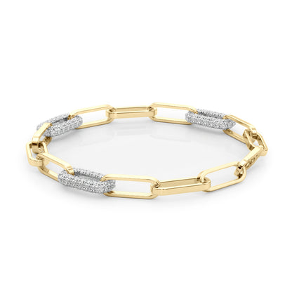 14K White and Yellow Gold Lab Grown Diamond 2 Paper Clip Bracelet With 1.12 TCW Diamond (Lab Grown VS-SI1, E/F/G)