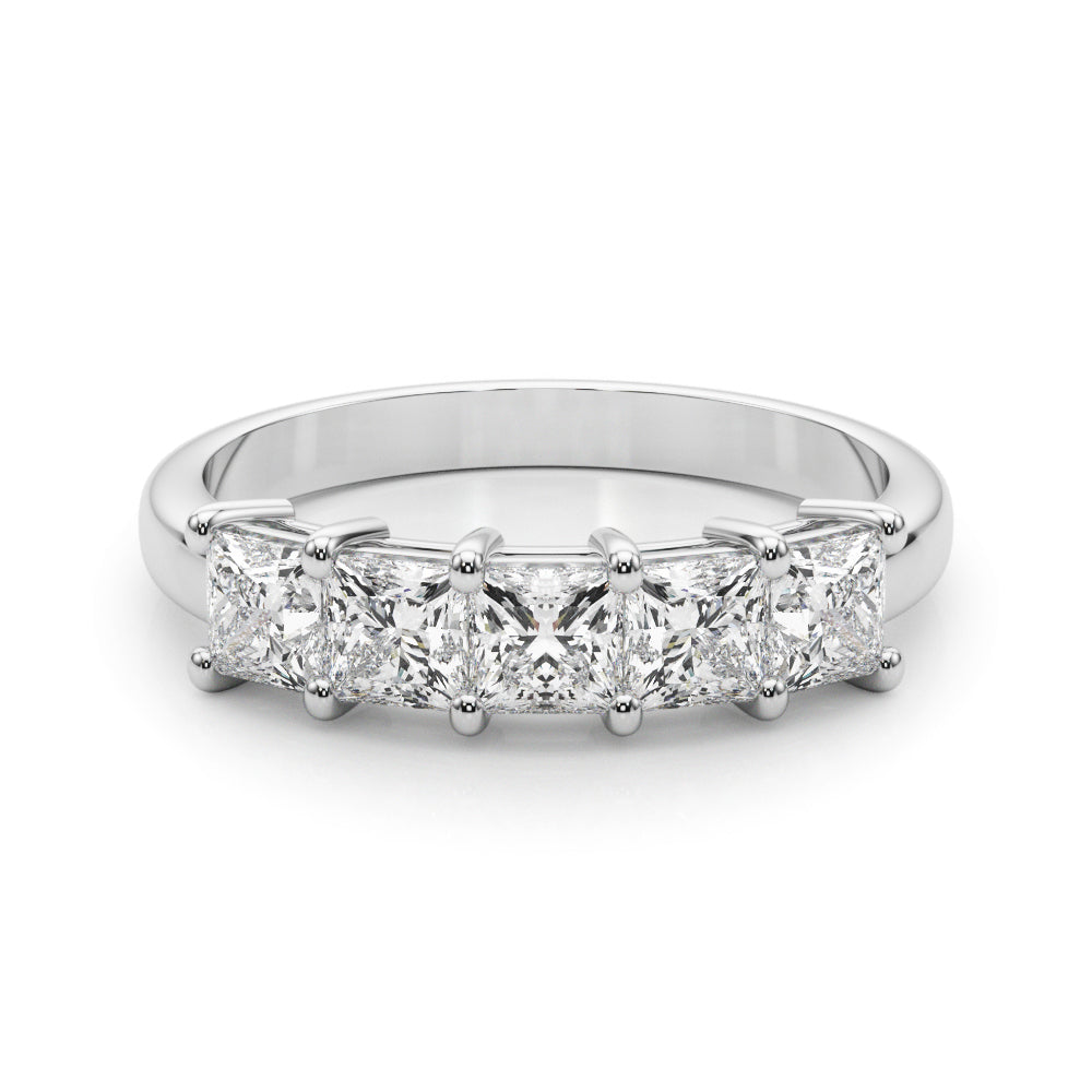 14K White Gold Lab Grown Diamond 5 Stone Band Princess Cut With 0.85 TCW Diamond (Lab Grown VS-SI1, E/F/G)