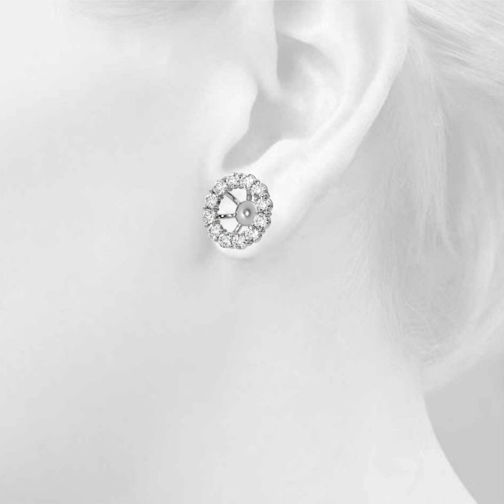14K White Gold Lab Grown Diamond Earring Jacket For 2.0 Ct With 0.90 TCW Diamond (Lab Grown VS-SI1, E/F/G)
