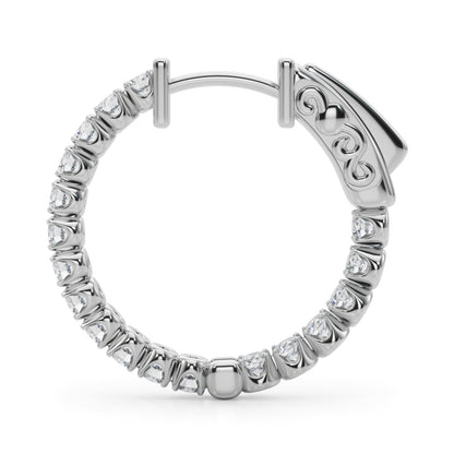 14K White Gold Lab Grown Diamond .75 Inch 4 Prong Round Hoop With 1.02 TCW Diamond (Lab Grown VS-SI1, E/F/G)