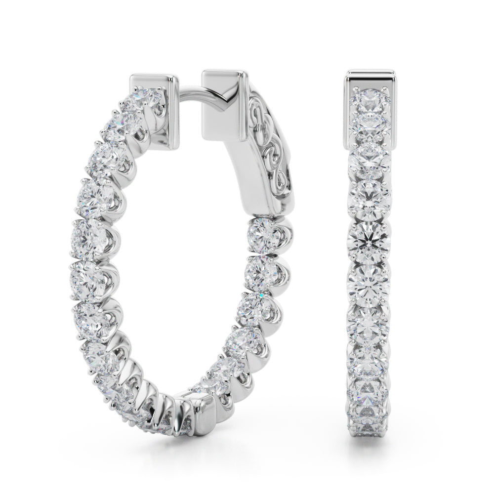 14K White Gold Lab Grown Diamond .75 Inch 4 Prong Round Hoop With 1.02 TCW Diamond (Lab Grown VS-SI1, E/F/G)