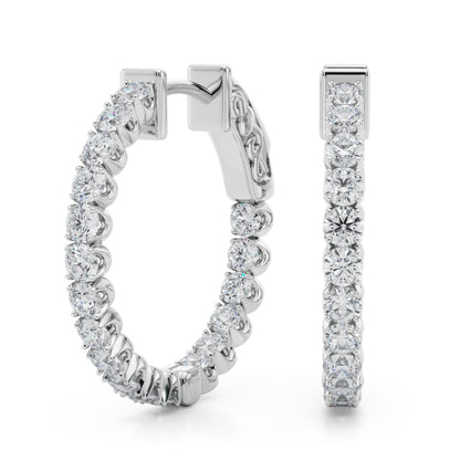 14K White Gold Lab Grown Diamond .75 Inch 4 Prong Round Hoop With 1.02 TCW Diamond (Lab Grown VS-SI1, E/F/G)