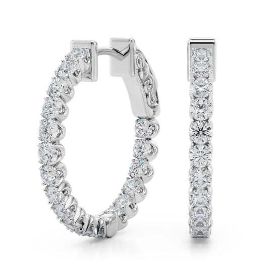 14K White Gold Lab Grown Diamond .75 Inch 4 Prong Round Hoop With 1.02 TCW Diamond (Lab Grown VS-SI1, E/F/G)