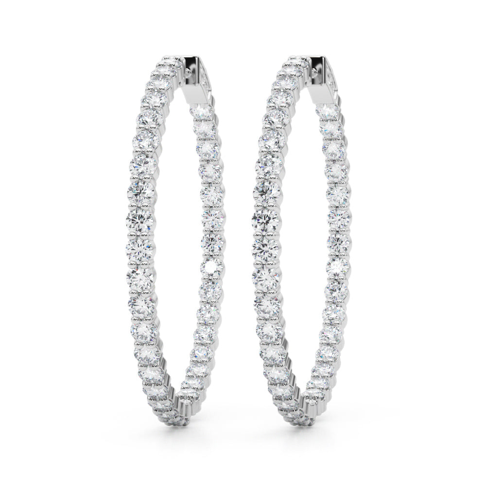 14K White Gold Lab Grown Diamond 1.75 Inch 2 Prong Round Hoop With 6.30 TCW Diamond (Lab Grown VS-SI1, E/F/G)