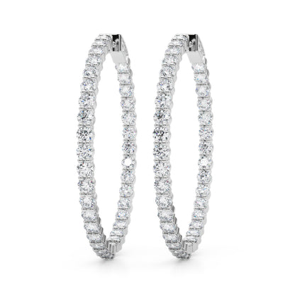 14K White Gold Lab Grown Diamond 1.75 Inch 2 Prong Round Hoop With 6.30 TCW Diamond (Lab Grown VS-SI1, E/F/G)