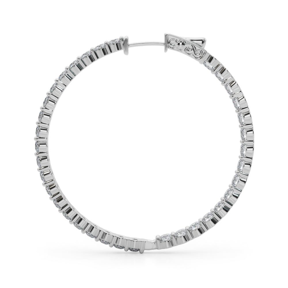 14K White Gold Lab Grown Diamond 1.75 Inch 2 Prong Round Hoop With 6.30 TCW Diamond (Lab Grown VS-SI1, E/F/G)