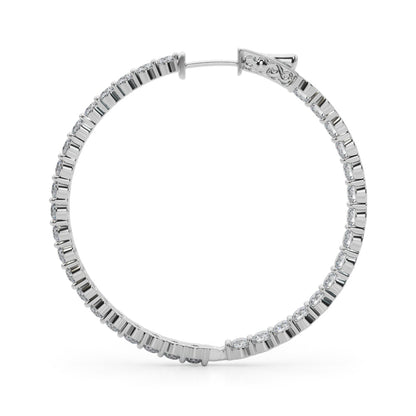 14K White Gold Lab Grown Diamond 1.75 Inch 2 Prong Round Hoop With 6.30 TCW Diamond (Lab Grown VS-SI1, E/F/G)