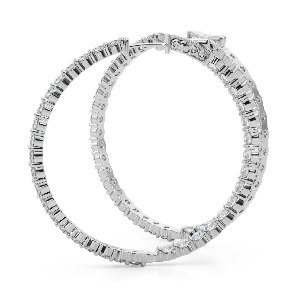 14K White Gold Lab Grown Diamond 1.75 Inch 2 Prong Round Hoop With 6.30 TCW Diamond (Lab Grown VS-SI1, E/F/G)
