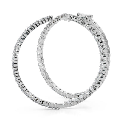 14K White Gold Lab Grown Diamond 1.75 Inch 2 Prong Round Hoop With 6.30 TCW Diamond (Lab Grown VS-SI1, E/F/G)