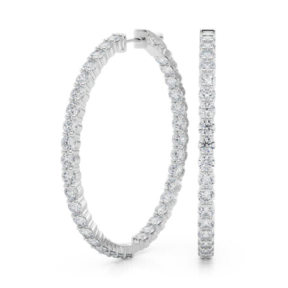14K White Gold Lab Grown Diamond 1.75 Inch 2 Prong Round Hoop With 6.30 TCW Diamond (Lab Grown VS-SI1, E/F/G)