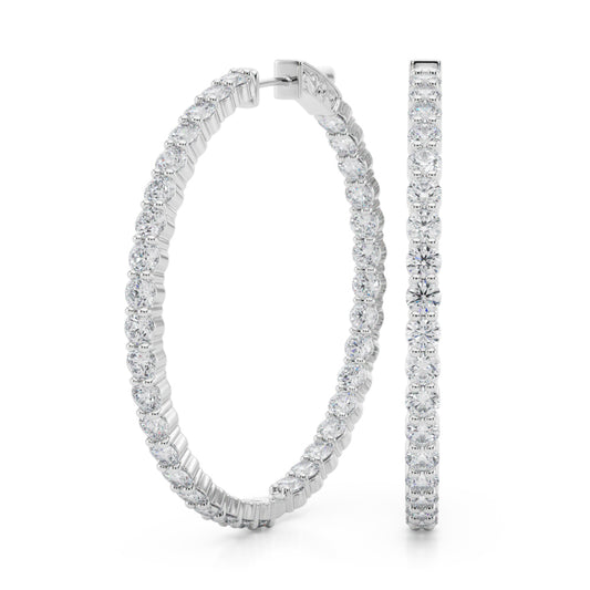 14K White Gold Lab Grown Diamond 1.75 Inch 2 Prong Round Hoop With 6.30 TCW Diamond (Lab Grown VS-SI1, E/F/G)
