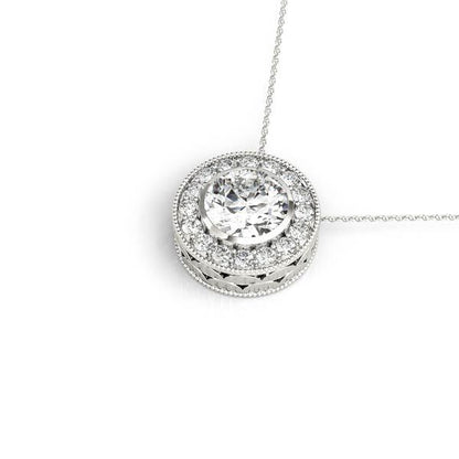 14K White Gold Pendants Halo With 0.61 TCW Diamond (Lab Grown VS-SI1, E/F/G)