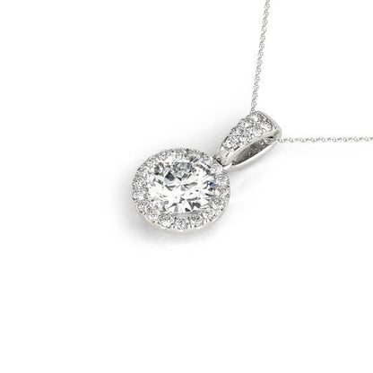 14K White Gold Pendants Halo With 0.64 TCW Diamond (Lab Grown VS-SI1, E/F/G)