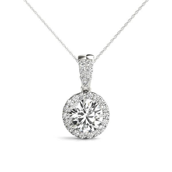 14K White Gold Pendants Halo With 0.64 TCW Diamond (Lab Grown VS-SI1, E/F/G)