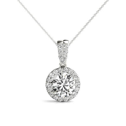 14K White Gold Pendants Halo With 0.64 TCW Diamond (Lab Grown VS-SI1, E/F/G)