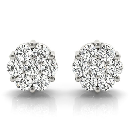 14K White Gold Earrings Cluster With 0.49 TCW Diamond (Lab Grown VS-SI1, E/F/G)