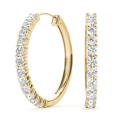 14K Yellow Gold Earrings Hoop Earrings Standard Hoops With 0.30 TCW Diamond (Lab Grown VS-SI1, E/F/G)